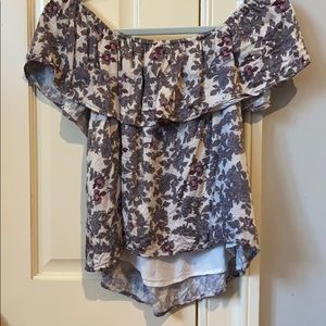 Off the shoulder flower patterned shirt